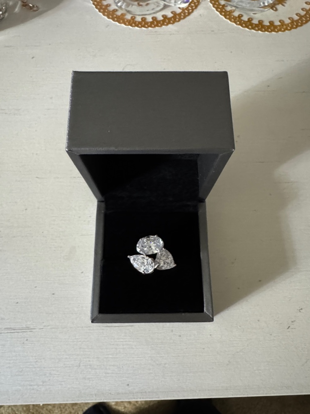 Triple Stone Cluster Ring in Silver-Tone with Sparkling Cubic Stones